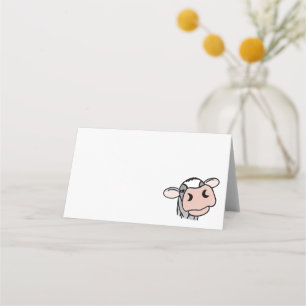 cartoon cow black white pink kiss gray farm animal place card