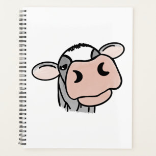 cartoon cow black white pink kiss gray farm animal planner