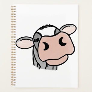 cartoon cow black white pink kiss gray farm animal planner