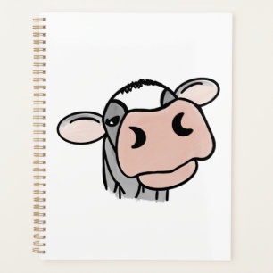 cartoon cow black white pink kiss gray farm animal planner