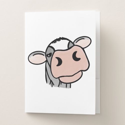 cartoon cow black white pink kiss gray farm animal pocket folder