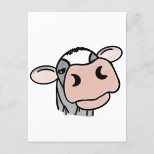 cartoon cow black white pink kiss gray farm animal postcard