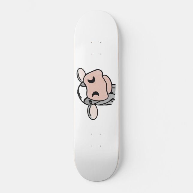 cartoon cow black white pink kiss gray farm animal skateboard (Front)
