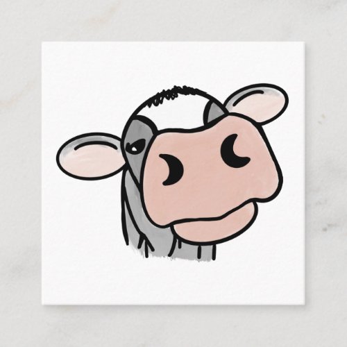 cartoon cow black white pink kiss gray farm animal square business card