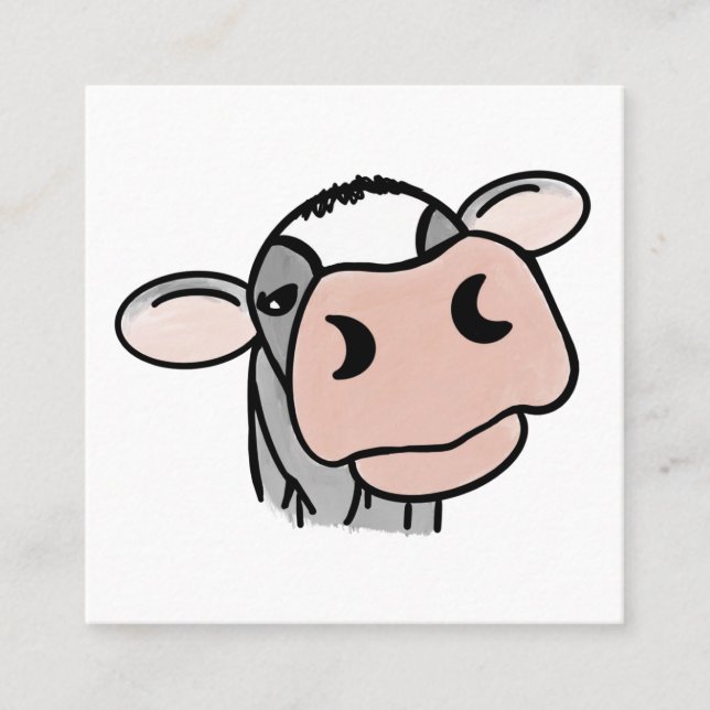 cartoon cow black white pink kiss gray farm animal square business card (Front)