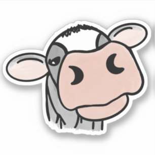 cartoon cow black white pink kiss gray farm animal sticker