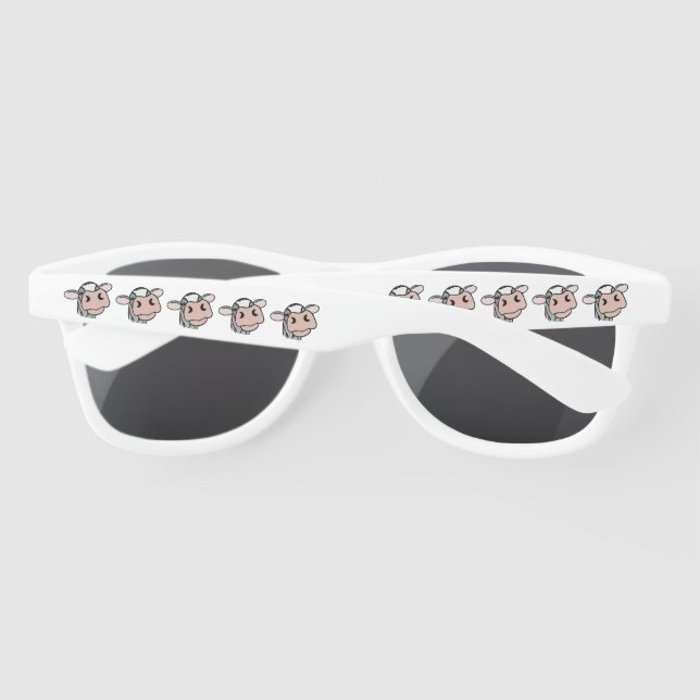 cartoon cow black white pink kiss gray farm animal sunglasses (Back)
