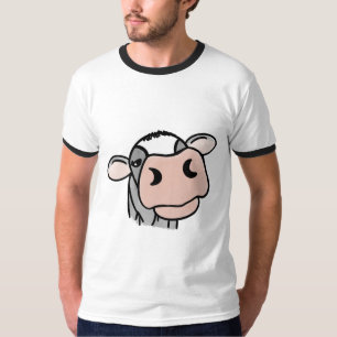 cartoon cow black white pink kiss gray farm animal T-Shirt