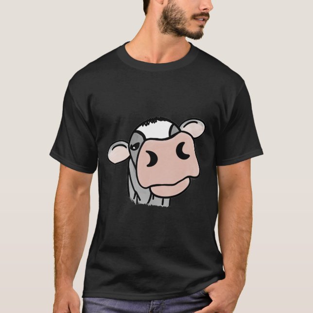 cartoon cow black white pink kiss gray farm animal T-Shirt (Front)