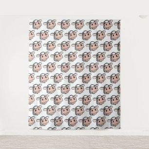 cartoon cow black white pink kiss gray farm animal tapestry