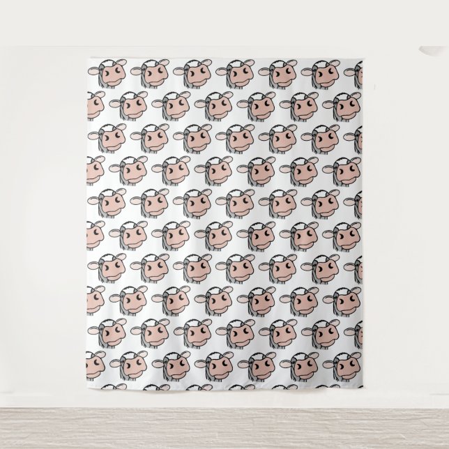 cartoon cow black white pink kiss gray farm animal tapestry (Front)