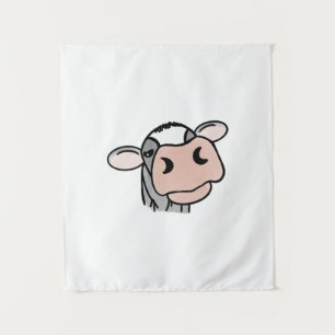 cartoon cow black white pink kiss gray farm animal tapestry