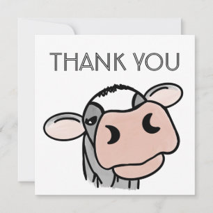 cartoon cow black white pink kiss gray farm animal thank you card