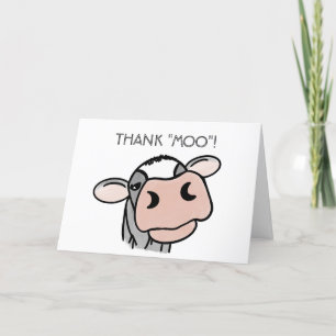cartoon cow black white pink kiss gray farm animal thank you card