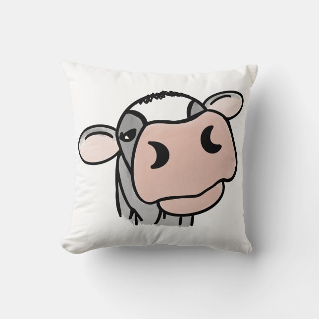cartoon cow black white pink kiss gray farm animal throw pillow (Front)
