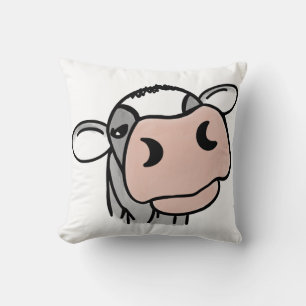 cartoon cow black white pink kiss gray farm animal throw pillow