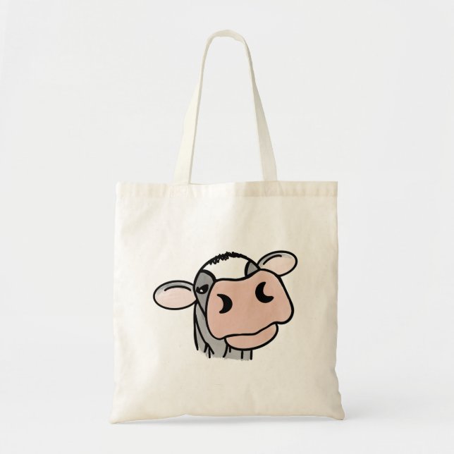 cartoon cow black white pink kiss gray farm animal tote bag (Front)