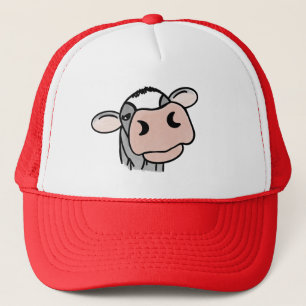 cartoon cow black white pink kiss gray farm animal trucker hat