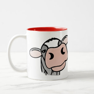 cartoon cow black white pink kiss gray farm animal Two-Tone coffee mug