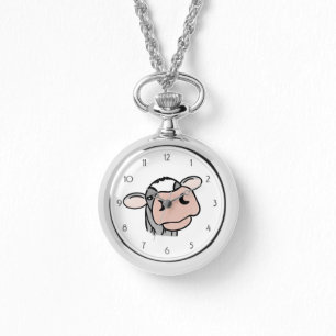 cartoon cow black white pink kiss gray farm animal watch