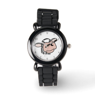cartoon cow black white pink kiss gray farm animal watch