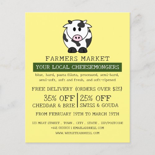 Cartoon Cow Cheesemonger Advertising Flyer