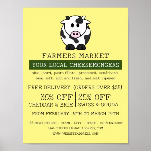 Cartoon Cow Cheesemonger Advertising Poster