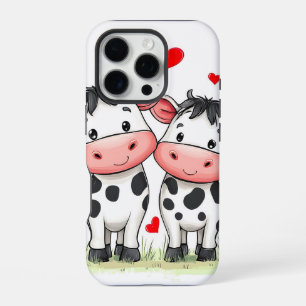 Cartoon Cow Couple Love iPhone 16 Pro Case