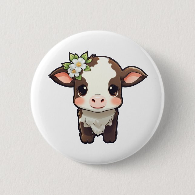 Cartoon cow illustration button (Front)