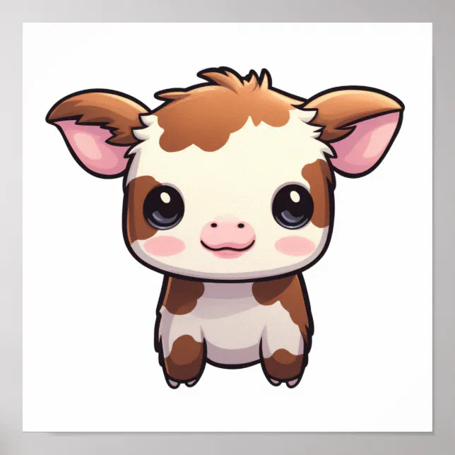 Cartoon cow illustration poster | Zazzle