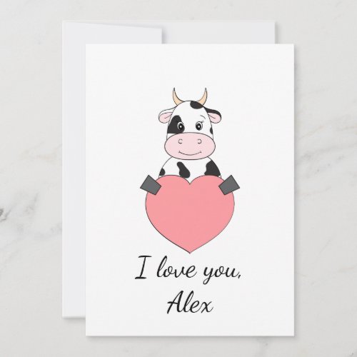 Cartoon cow in love Valentine Holiday Card