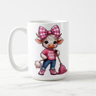 Cartoon Cow in Pink Outfit with Gingham Bow Coffee Mug