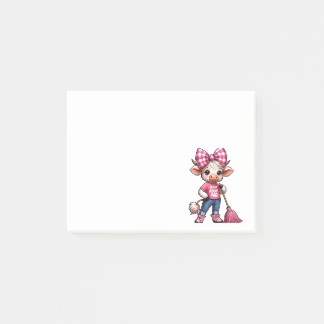 Cartoon Cow in Pink Outfit with Gingham Bow  Post-it Notes (Front)