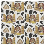 Cartoon Cow in the Window Design Fabric