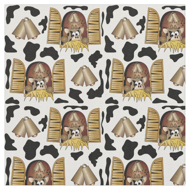 Cartoon Cow in the Window Design Fabric (Close Up)