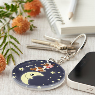 Cartoon Cow Jumped Over The Moon Acrylic Keychain