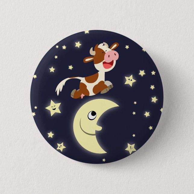 Cartoon Cow Jumped Over The Moon Button Badge (Front)