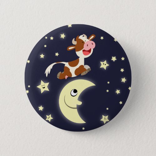 Cartoon Cow Jumped Over The Moon Button Badge