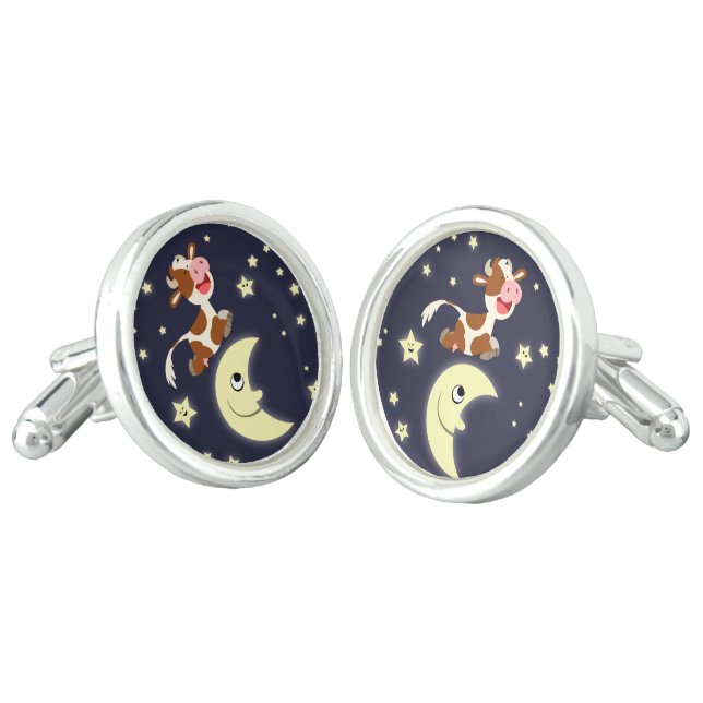Cartoon Cow Jumped Over The Moon Cufflinks (Angled)