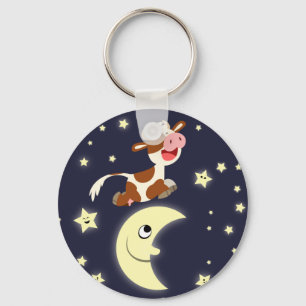 Cartoon Cow Jumped Over The Moon Keychain