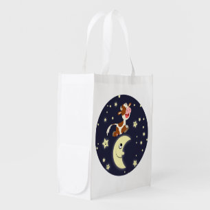 Cartoon Cow Jumped Over The Moon Reusable Bag
