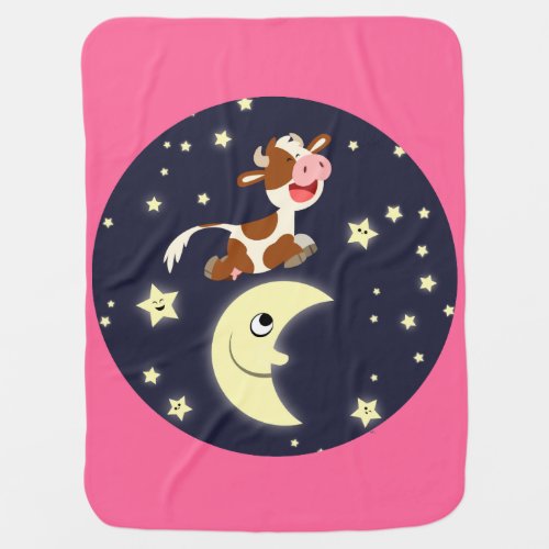 Cartoon Cow Jumping Over The Moon Baby Blanket