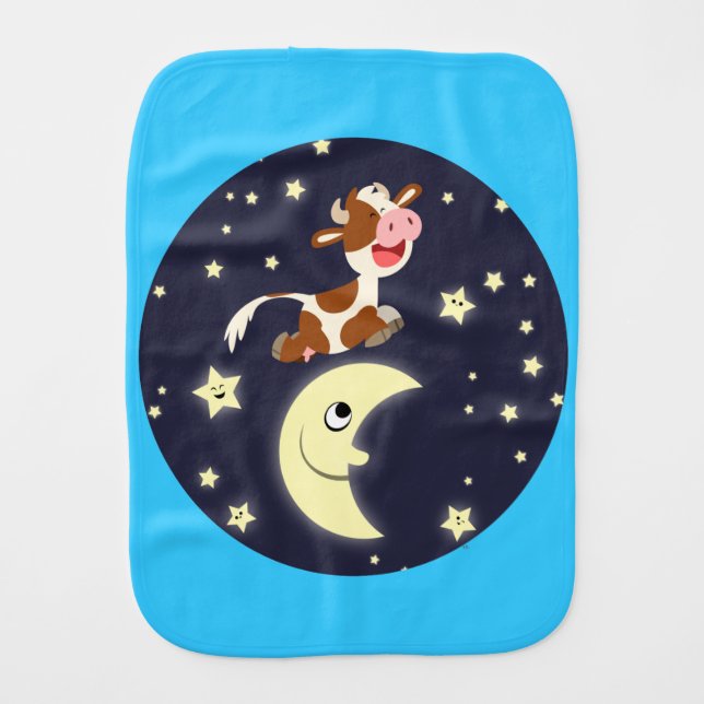 Cartoon Cow Jumping Over The Moon Burp Cloth (Front)