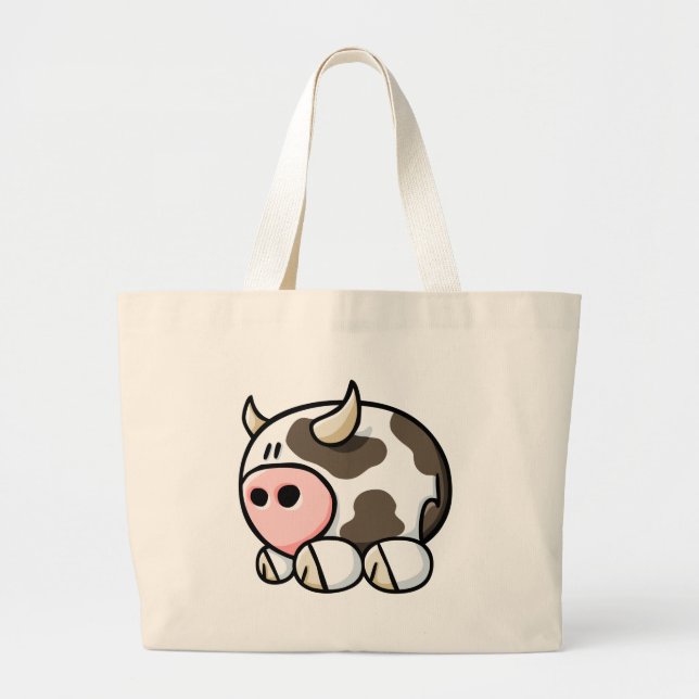 Cartoon Cow Large Tote Bag (Front)