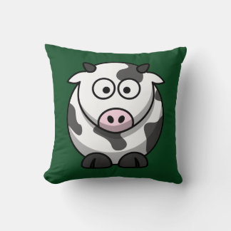 Cartoon Cow on Green Throw Pillow
