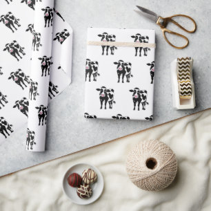 Cartoon Cow On White Wrapping Paper