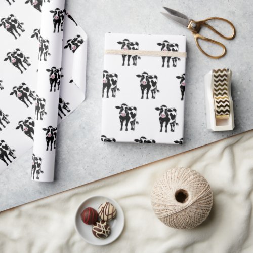 Cartoon Cow On White Wrapping Paper