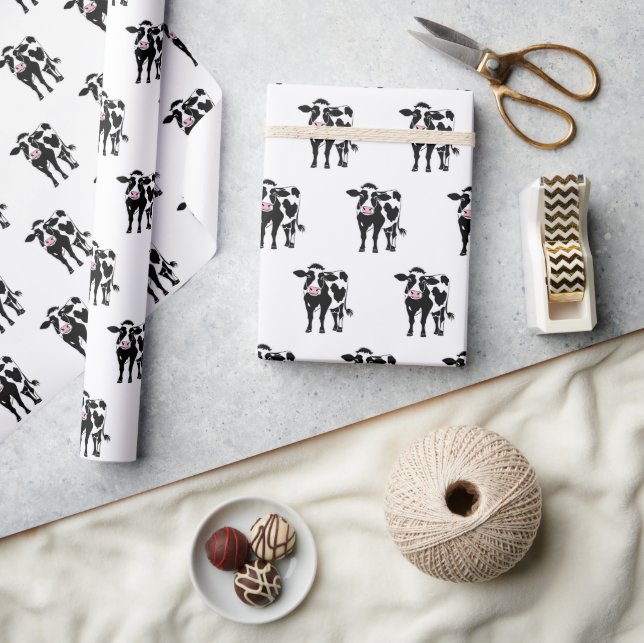 Cartoon Cow On White Wrapping Paper (Crafts)