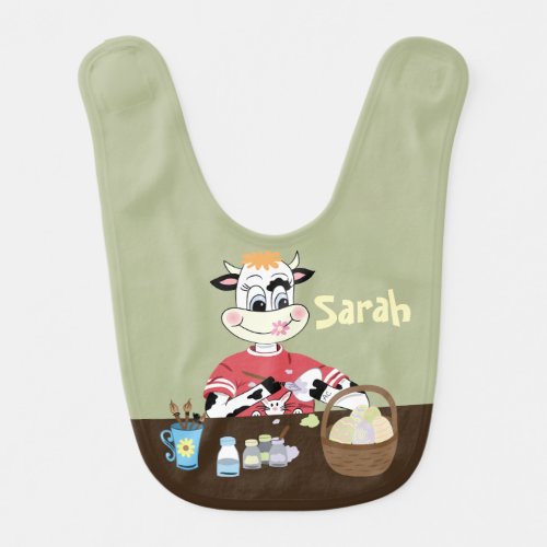 Cartoon cow painting eggs  Baby 1st Easter bib