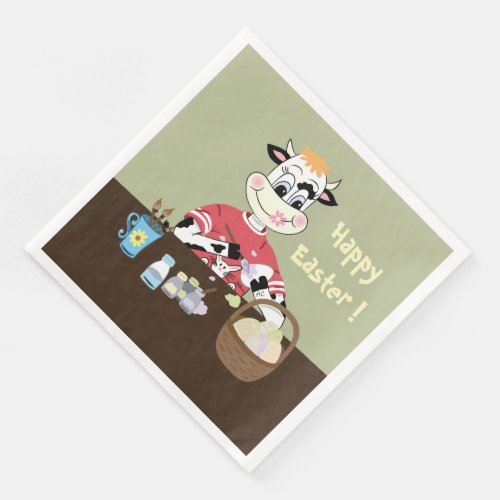 Cartoon cow painting eggs Easter paper napkins